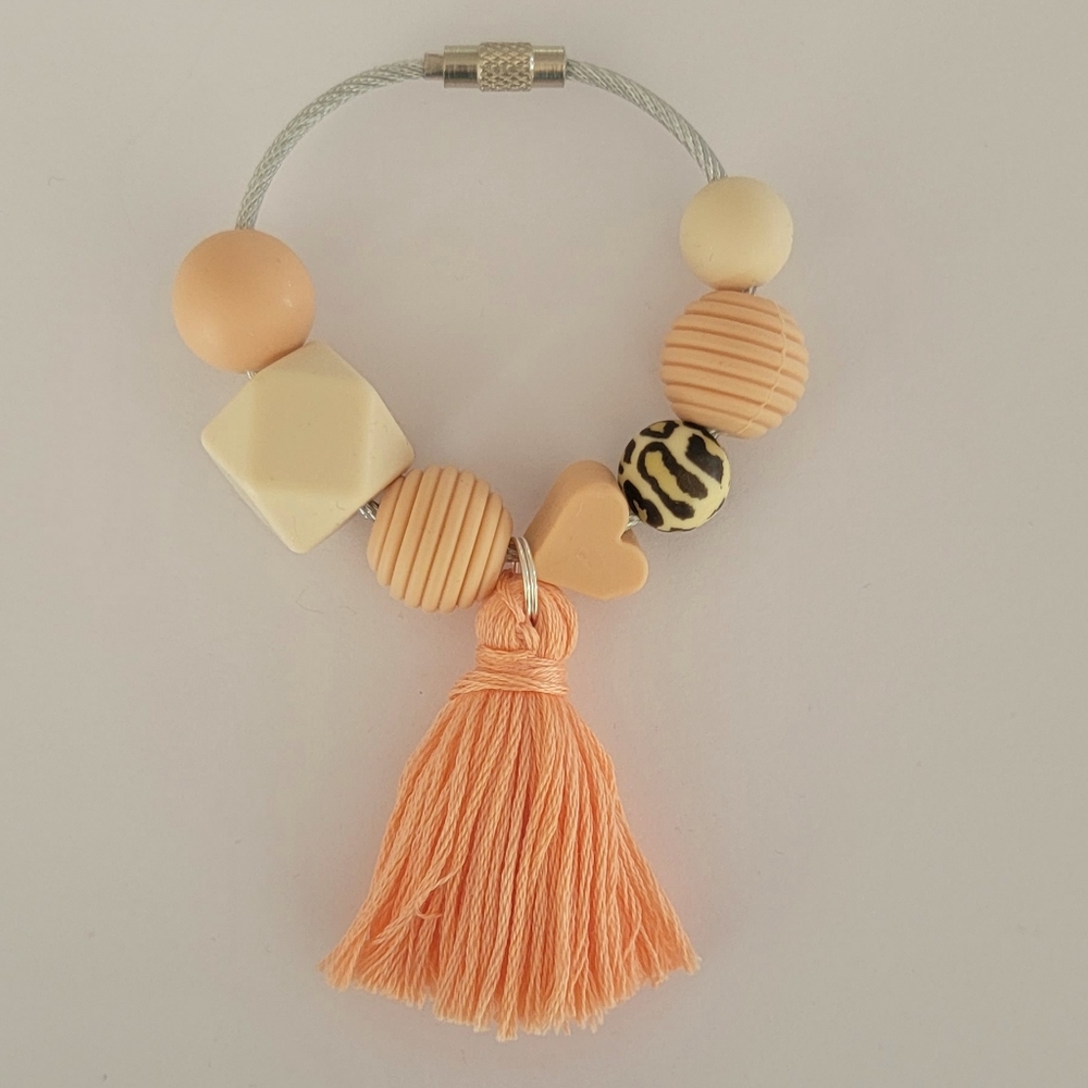 Coral Peach Tassel and Beads Bogg Bag Purse Charm